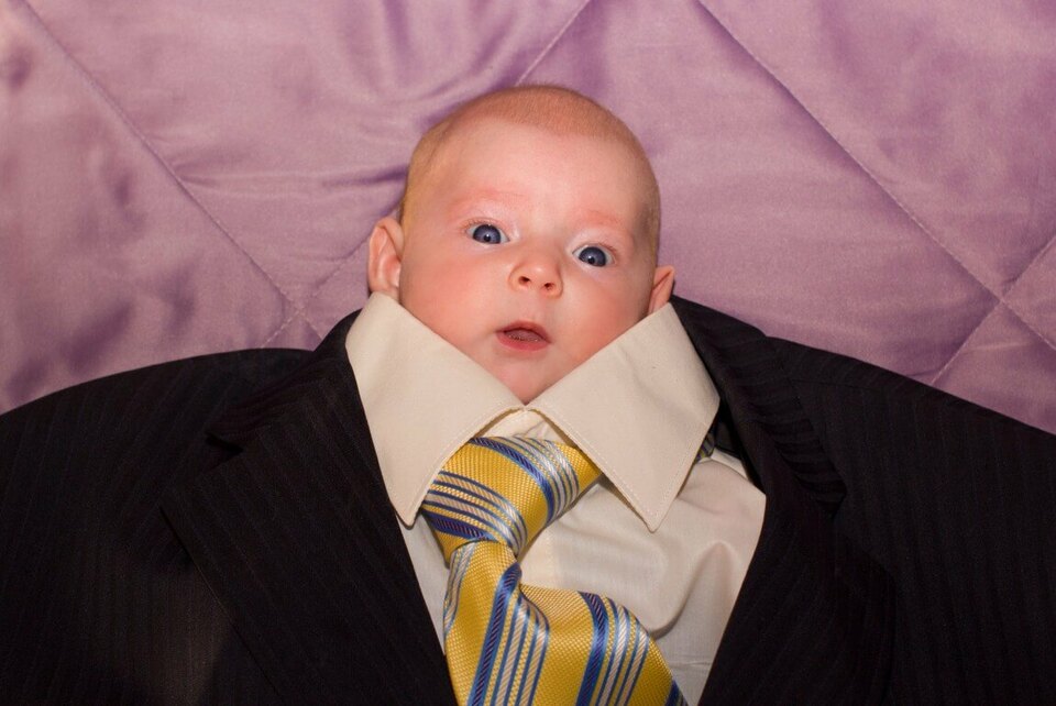 good supervisor baby dressed in a suit